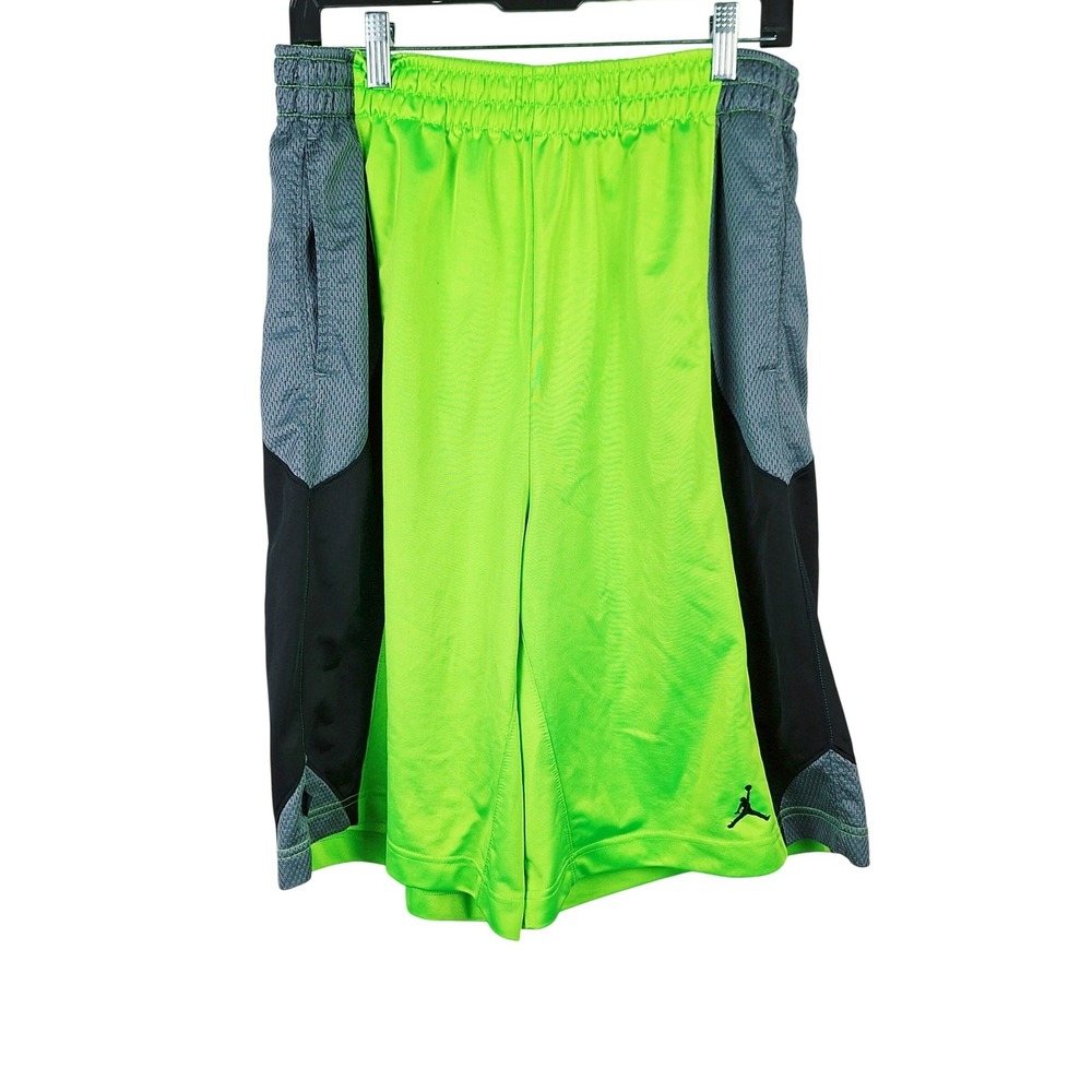 Jordan Brand Neon Green Black Grey Basketball Shorts Mens Large Jumpman Logo